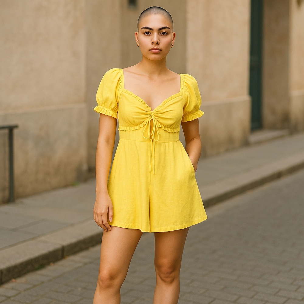 Princess Polly Sunny Yellow Ruffle Linen Romper Size 12